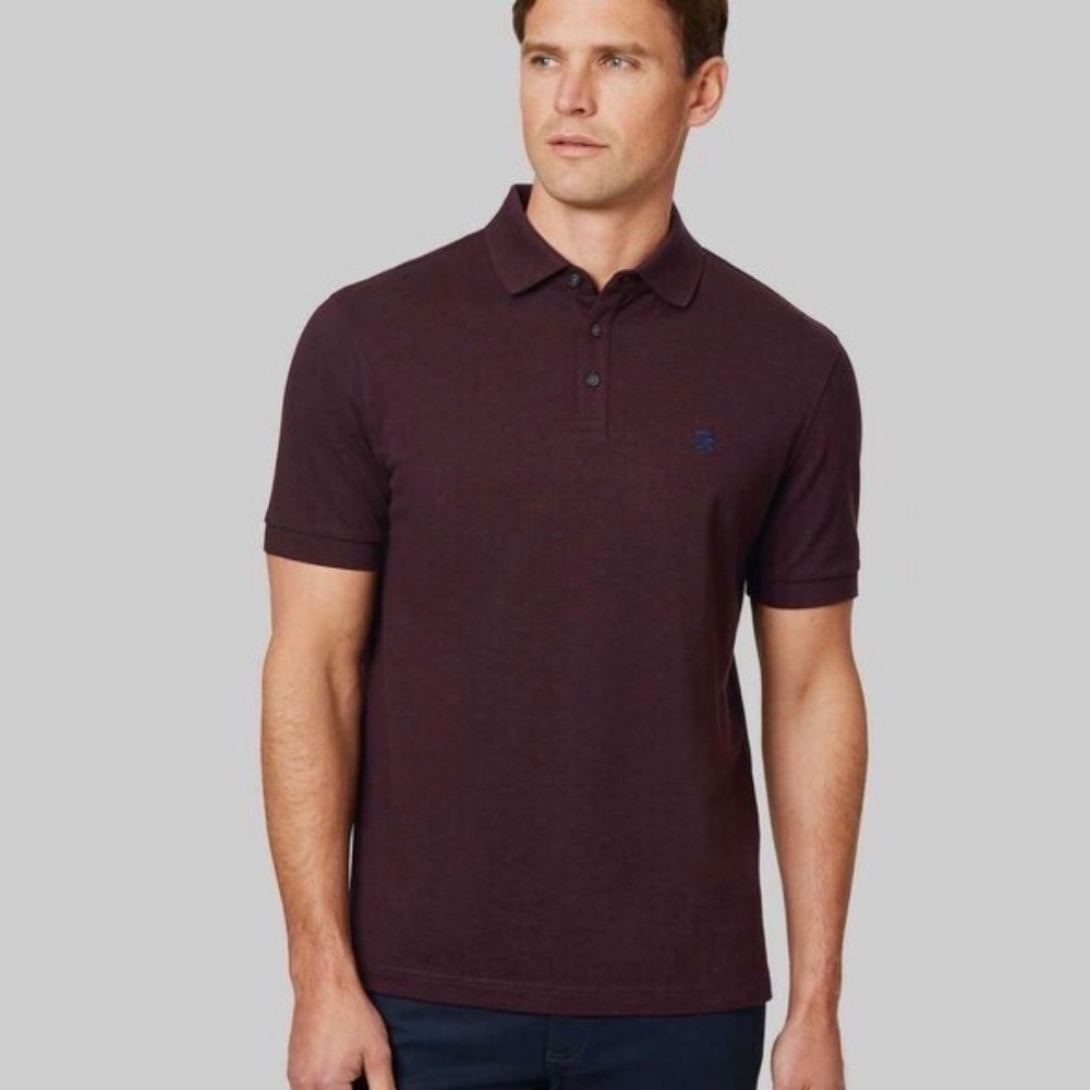Charles Tyrwhitt England Rugby Polo Large Red Wine Burgundy Pique Short Sleeve